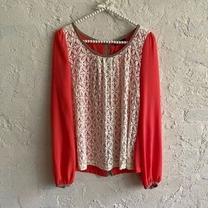 Anthropologie  Rye Orange Cream Lace Blouse Bows